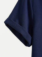 Men's Casual Linen-Feel Printed Solid Color Button Short Sleeve Shirt