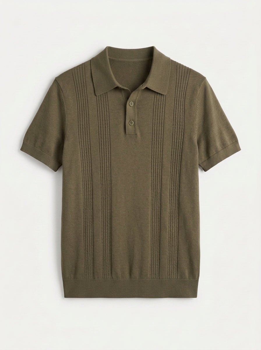 Cotton-Silk Ribbed Short Sleeve Sweater Polo