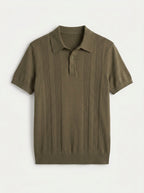 Cotton-Silk Ribbed Short Sleeve Sweater Polo