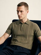 Cotton-Silk Ribbed Short Sleeve Sweater Polo