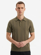Cotton-Silk Ribbed Short Sleeve Sweater Polo