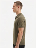 Cotton-Silk Ribbed Short Sleeve Sweater Polo