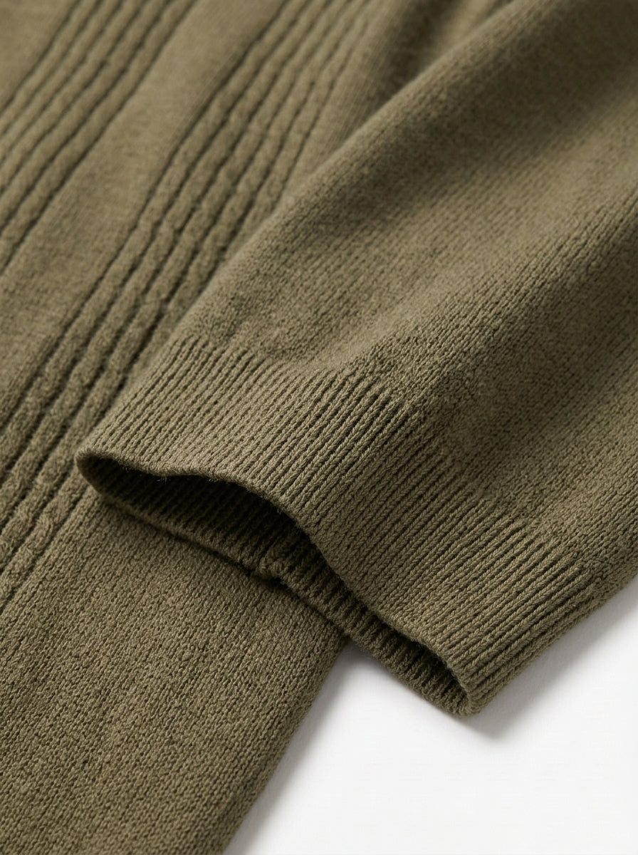 Cotton-Silk Ribbed Short Sleeve Sweater Polo