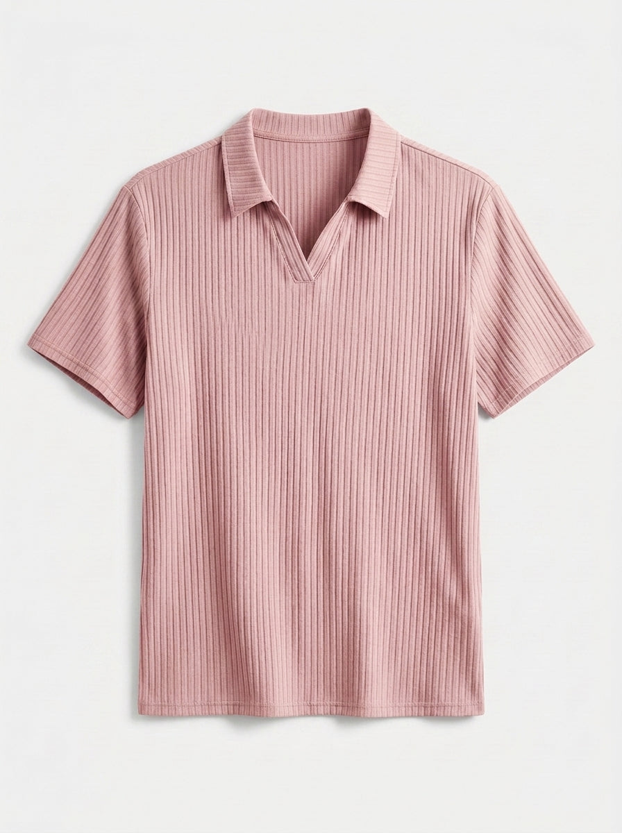 Cotton Knit Striped Textured Short Sleeve Polo Shirt