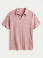 Cotton Knit Striped Textured Short Sleeve Polo Shirt