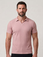 Cotton Knit Striped Textured Short Sleeve Polo Shirt