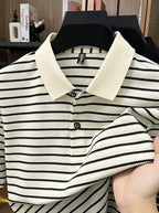 Striped Knit Fabric Short-Sleeved Polo