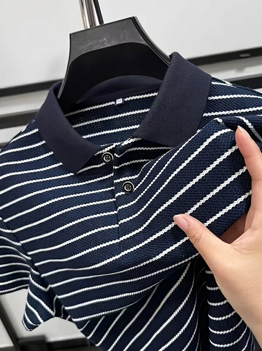 Striped Knit Fabric Short-Sleeved Polo