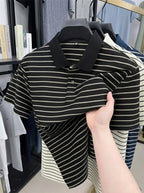 Striped Knit Fabric Short-Sleeved Polo