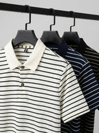 Striped Knit Fabric Short-Sleeved Polo