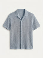 Textured Open-Knit Button-Up Shirt
