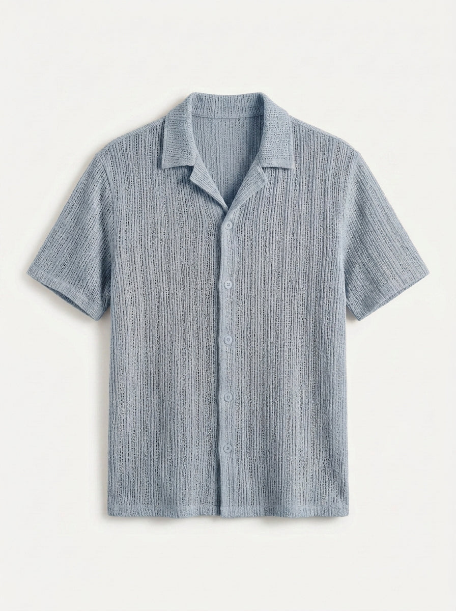 Textured Open-Knit Button-Up Shirt