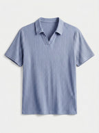 Cotton Knit Striped Textured Short Sleeve Polo Shirt