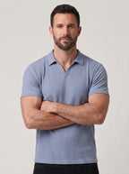 Cotton Knit Striped Textured Short Sleeve Polo Shirt
