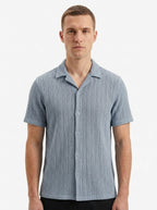 Textured Open-Knit Button-Up Shirt