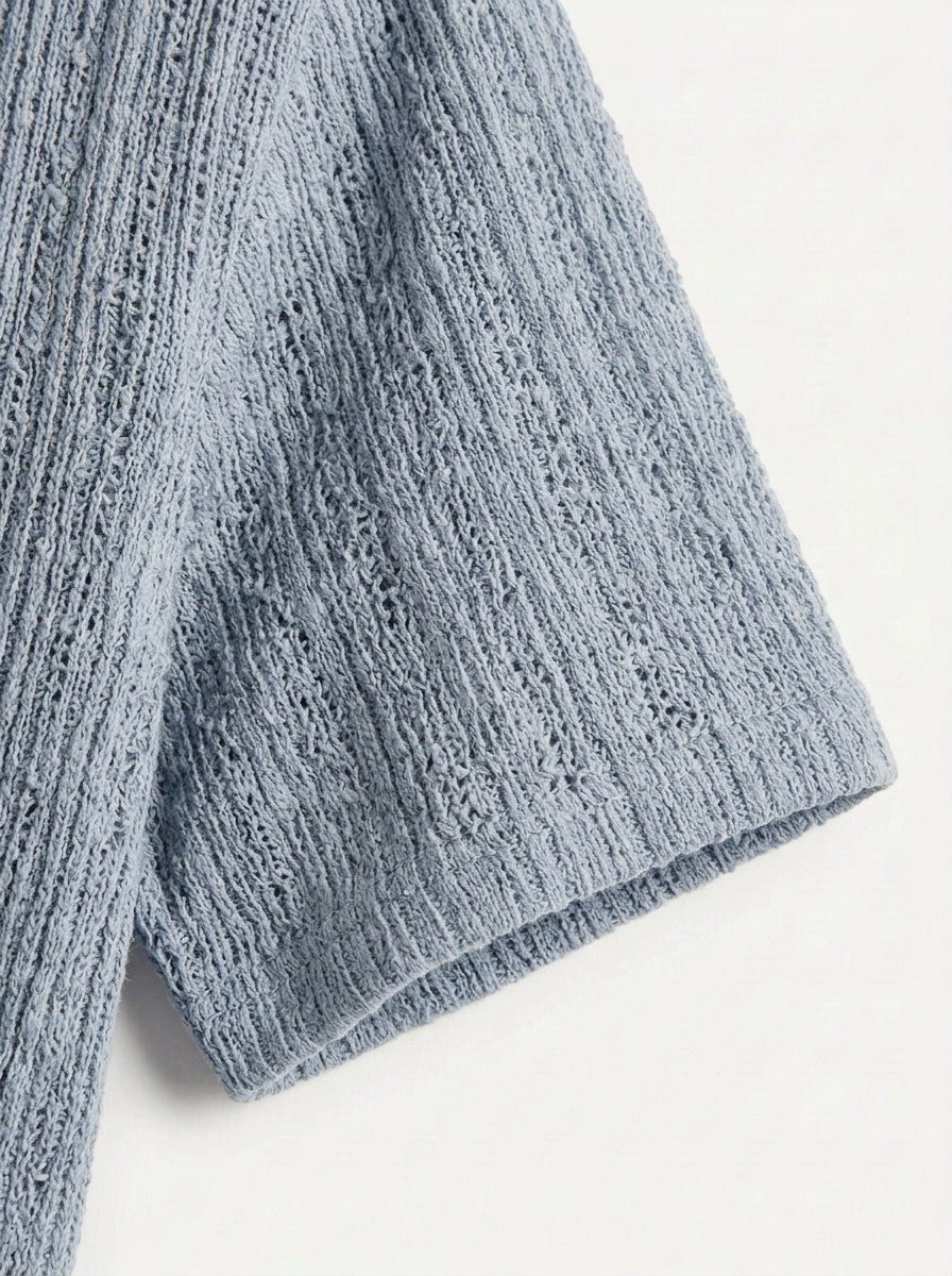 Textured Open-Knit Button-Up Shirt