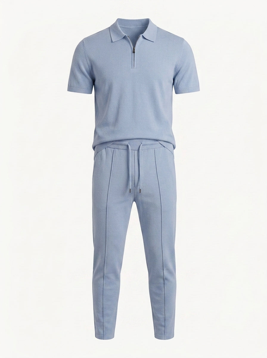 Zip Polo & Slim Pants Set
