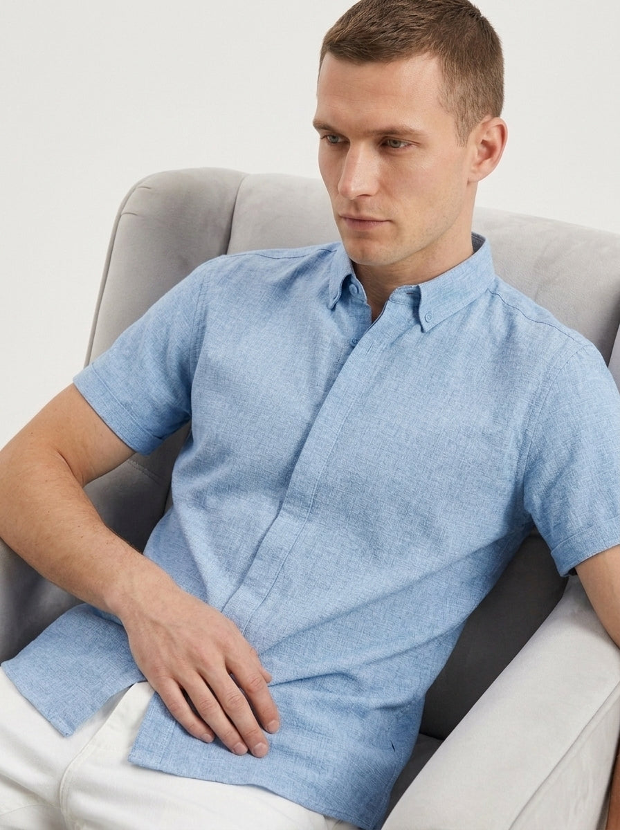 Men's Linen Cotton Blend Short Sleeve Shirt