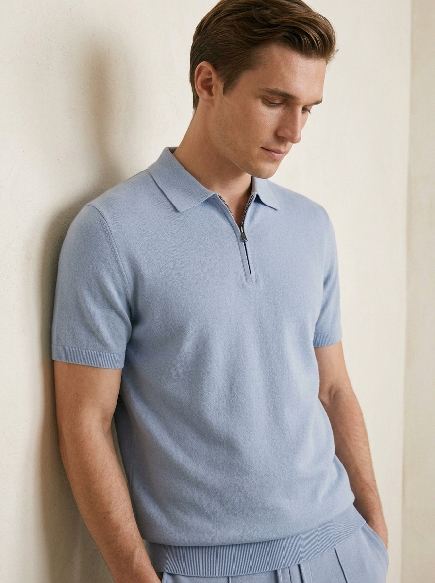 Zip Polo & Slim Pants Set