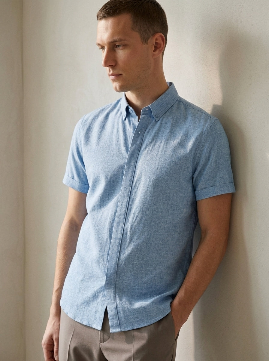 Men's Linen Cotton Blend Short Sleeve Shirt