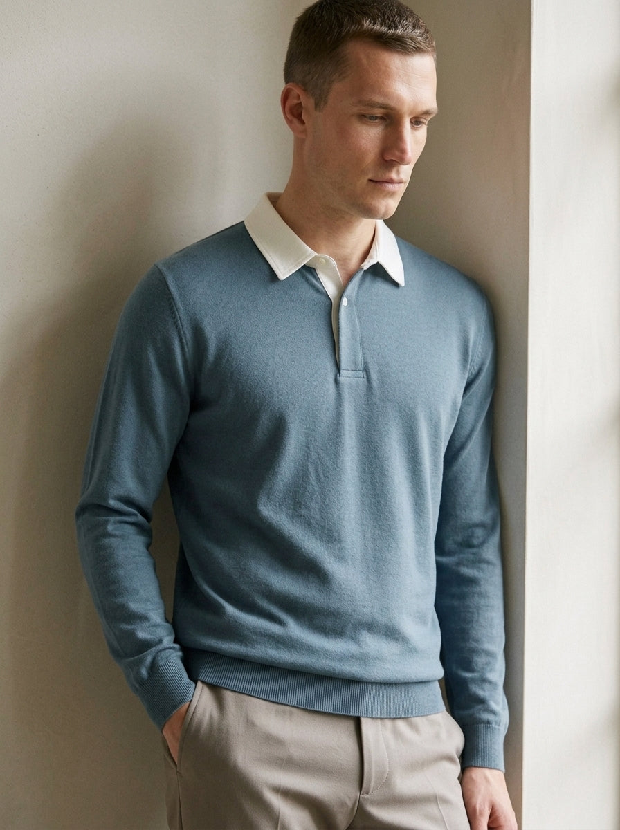 Polo Collar Long Sleeve Sweatshirt