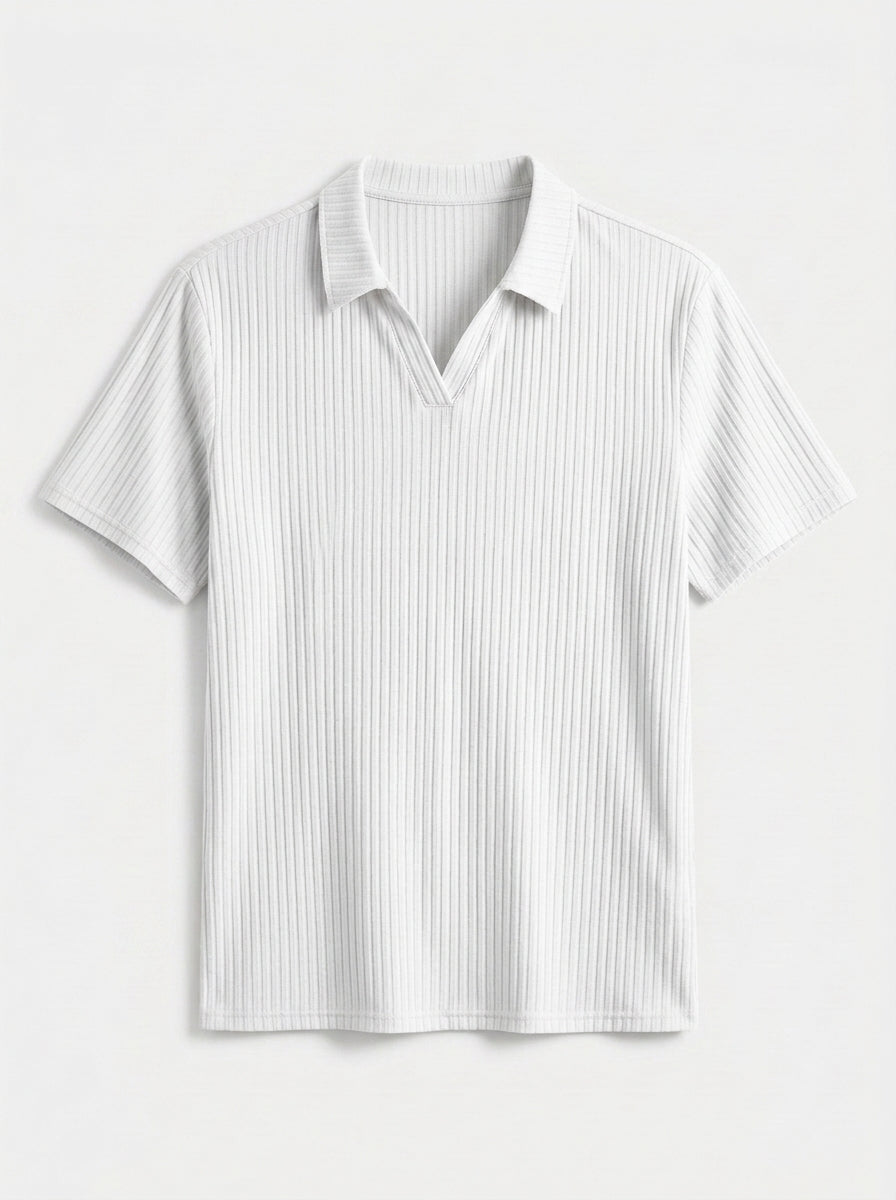 Cotton Knit Striped Textured Short Sleeve Polo Shirt