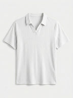 Cotton Knit Striped Textured Short Sleeve Polo Shirt