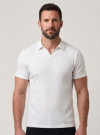 Cotton Knit Striped Textured Short Sleeve Polo Shirt