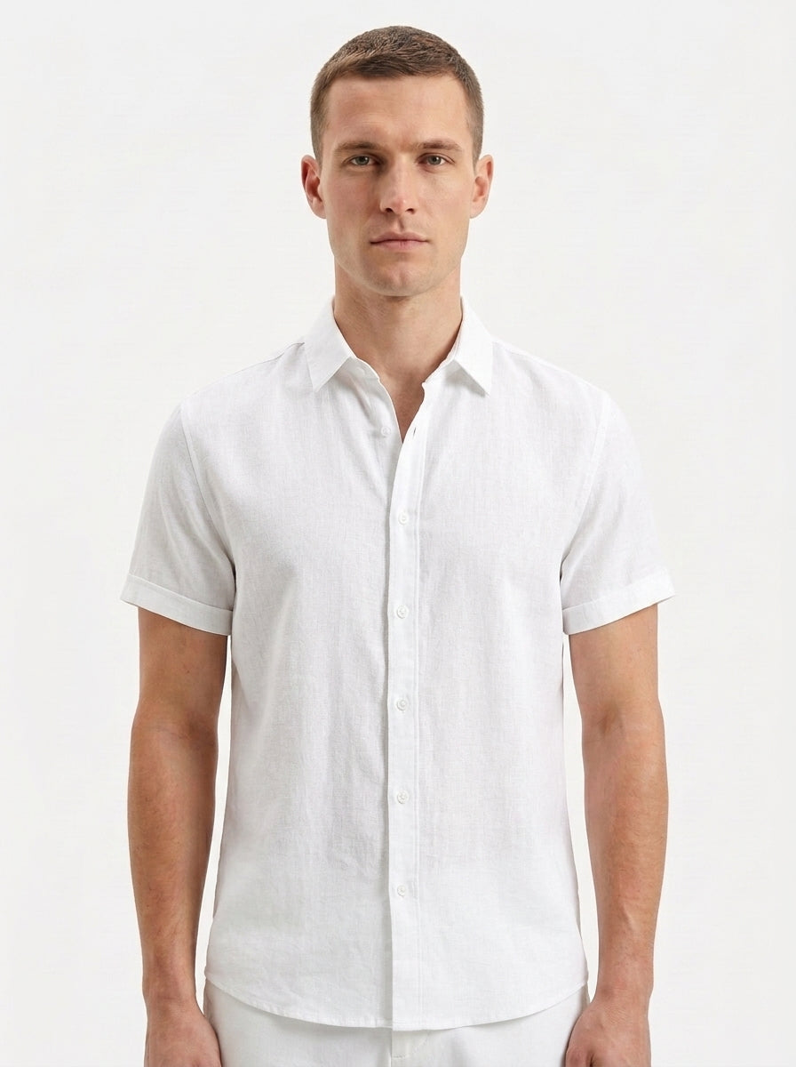 Men's Linen Cotton Blend Short Sleeve Shirt