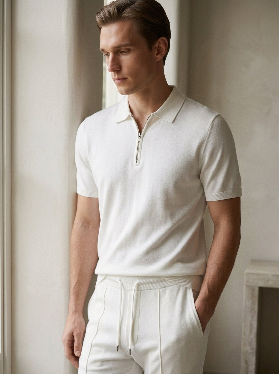 Zip Polo & Slim Pants Set