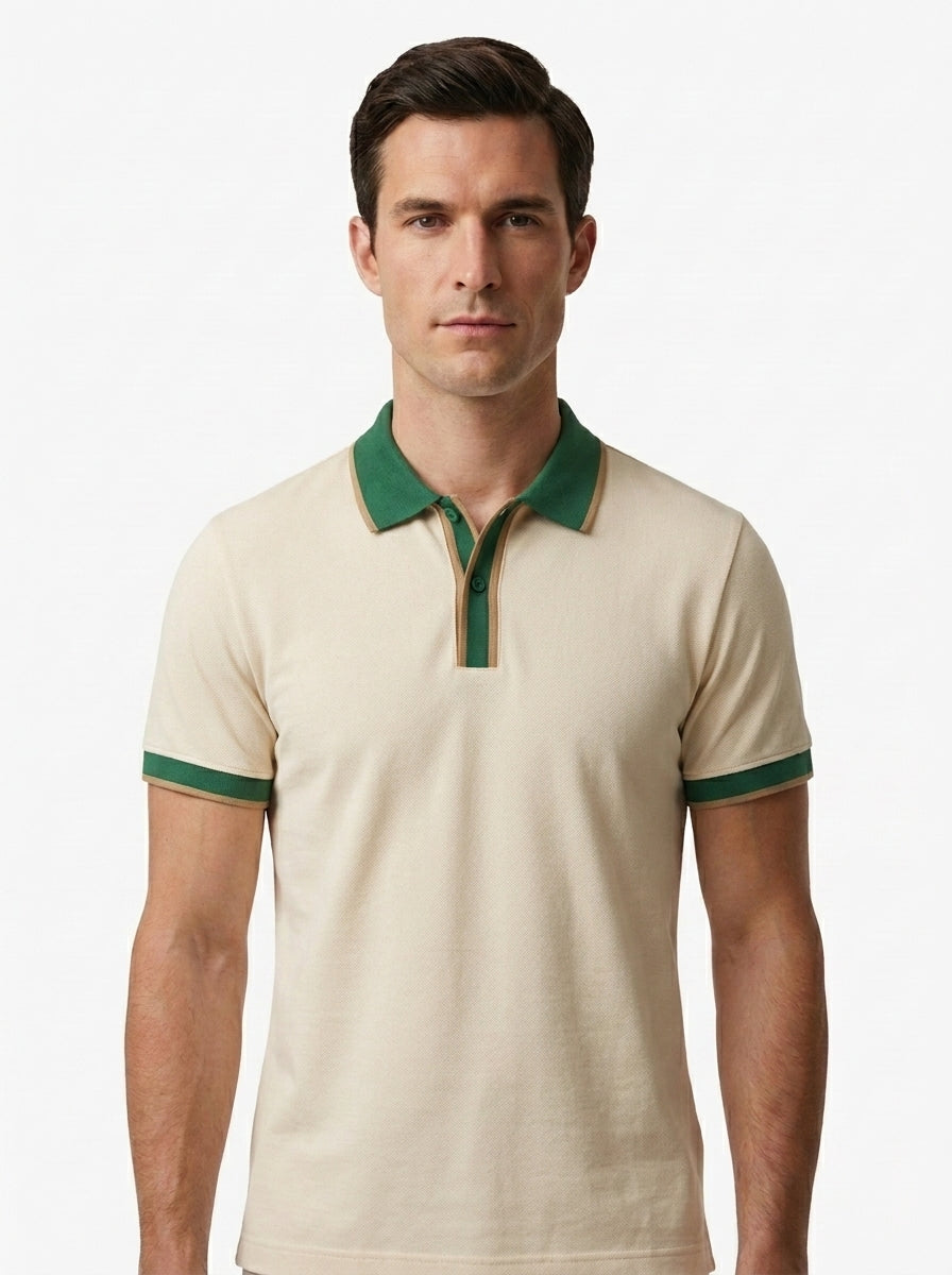 Slim Fit Retro Tipped Collar Short Sleeve Polo Shirt