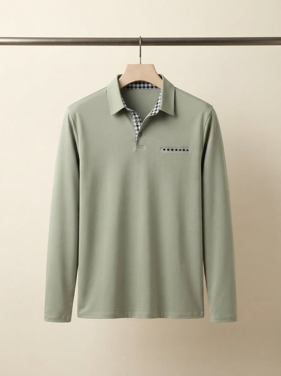 Lightweight Checkered Long Sleeve Polo Shirt