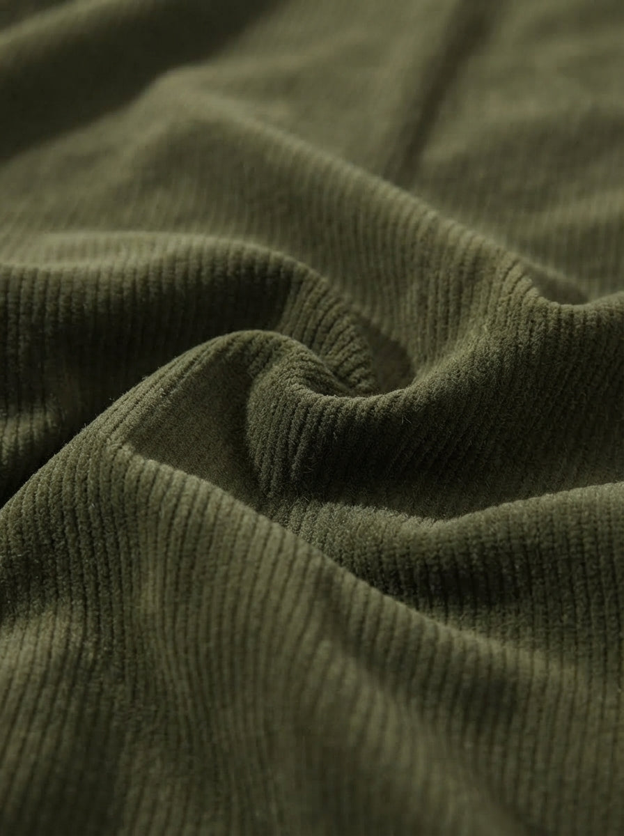 Casual Corduroy Drop Shoulder Sweatshirt - Army Green Detail Fabric