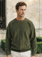 Casual Corduroy Drop Shoulder Sweatshirt - Army Green Estate Closeup