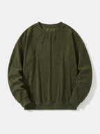 Casual Corduroy Drop Shoulder Sweatshirt - Army Green Flat