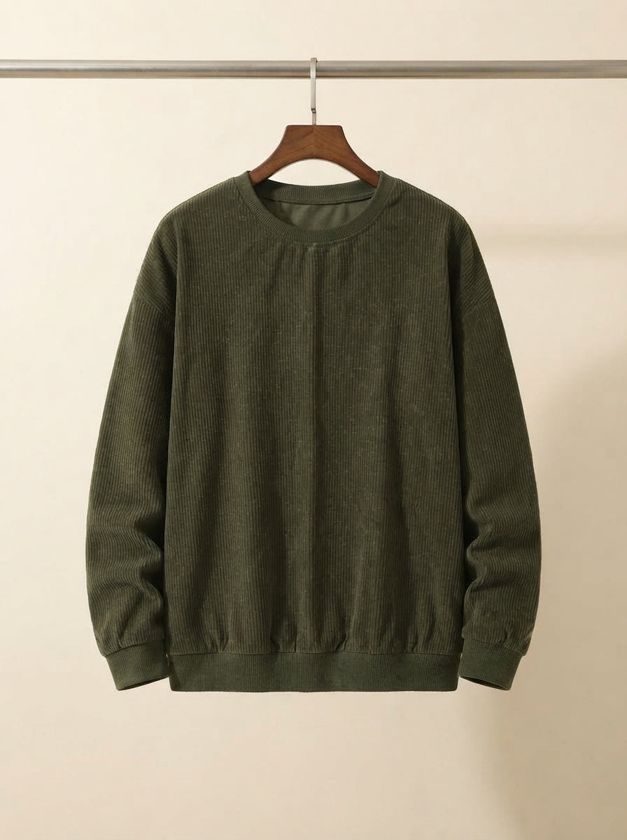 Casual Corduroy Drop Shoulder Sweatshirt - Army Green Hanging