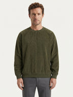 Casual Corduroy Drop Shoulder Sweatshirt - Army Green Model Studio