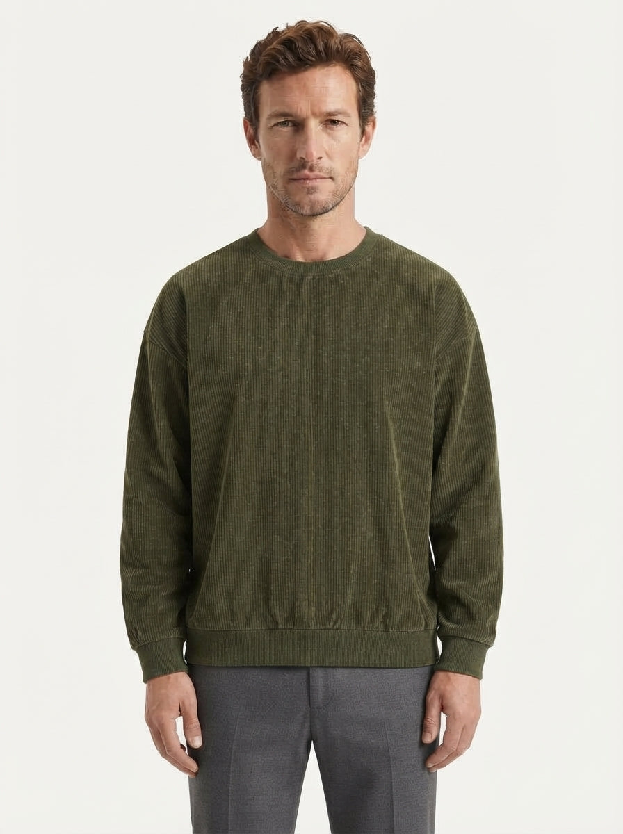 Casual Corduroy Drop Shoulder Sweatshirt - Army Green Model Studio