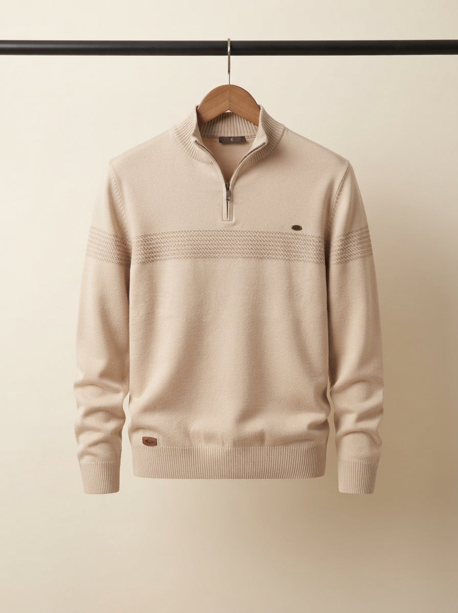 Refined Cotton Striped Quarter-Zip Sweater