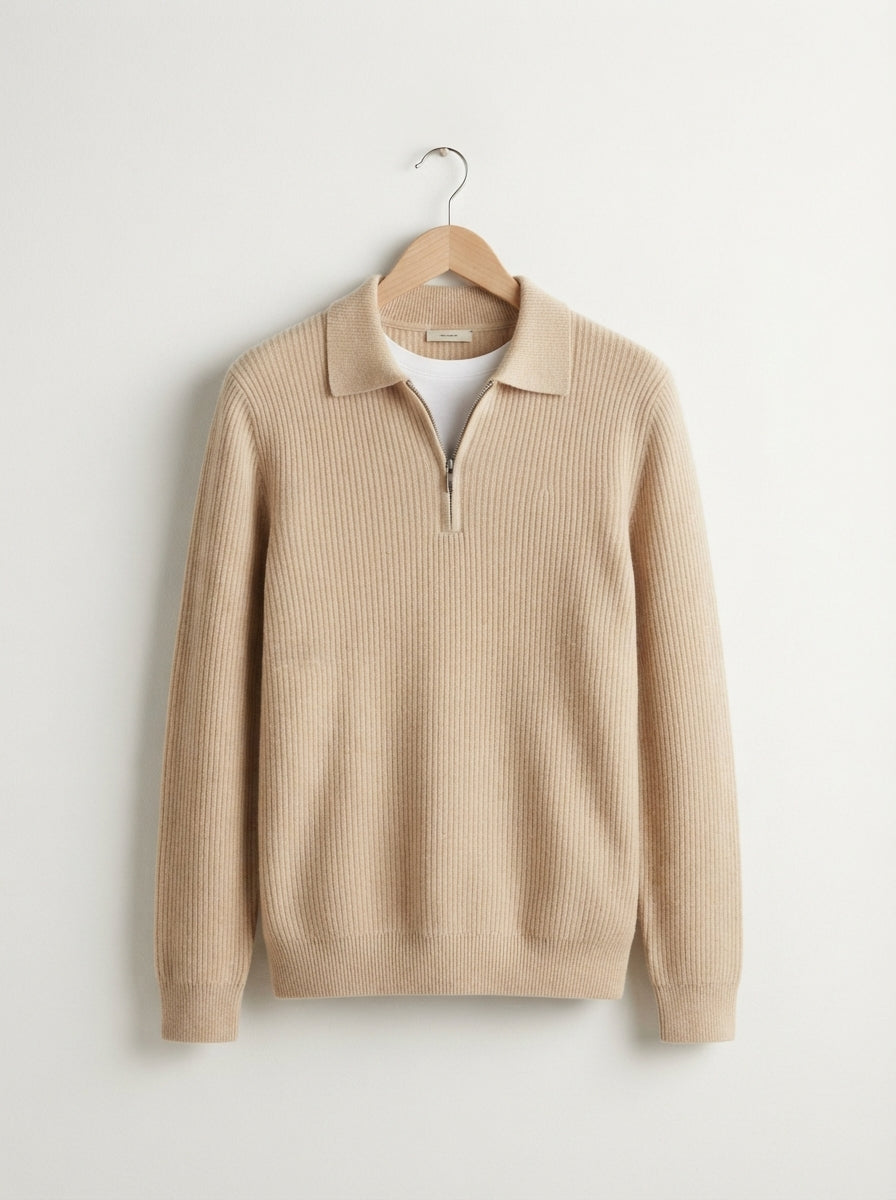 Fitted Knit Quarter Zip Sweater