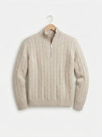 Merino Wool Cable Knit Quarter Zip Sweater