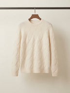 Wool-Blend Diamond Knit Crewneck Sweater