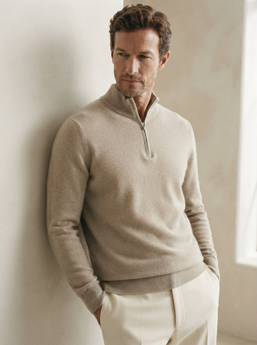 Cashmere Half-Zip Pullover Sweater