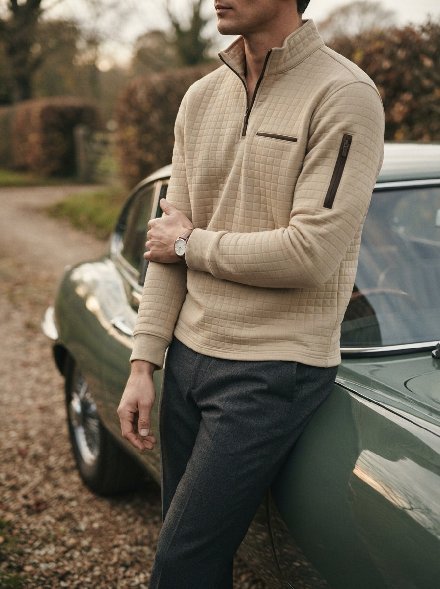 Quarter-Zip Waffle Knit Pullover