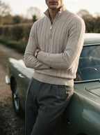 Merino Wool Cable Knit Quarter Zip Sweater