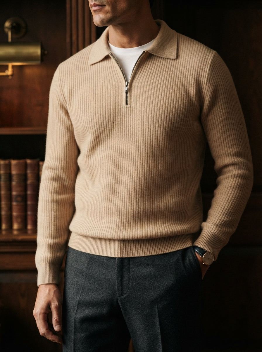 Fitted Knit Quarter Zip Sweater