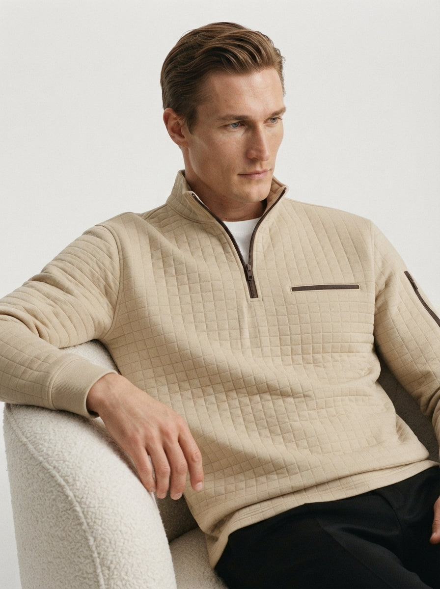 Quarter-Zip Waffle Knit Pullover