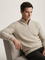 Merino Wool Cable Knit Quarter Zip Sweater
