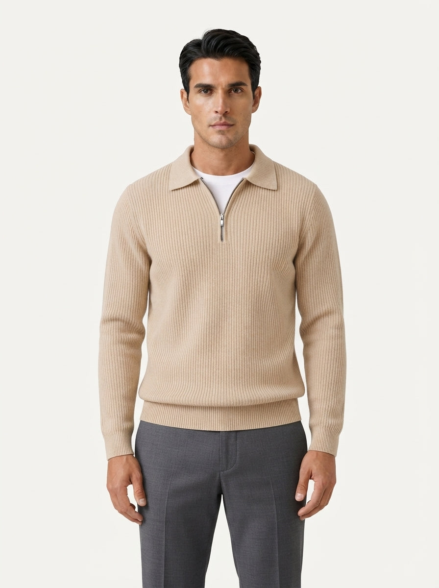 Fitted Knit Quarter Zip Sweater
