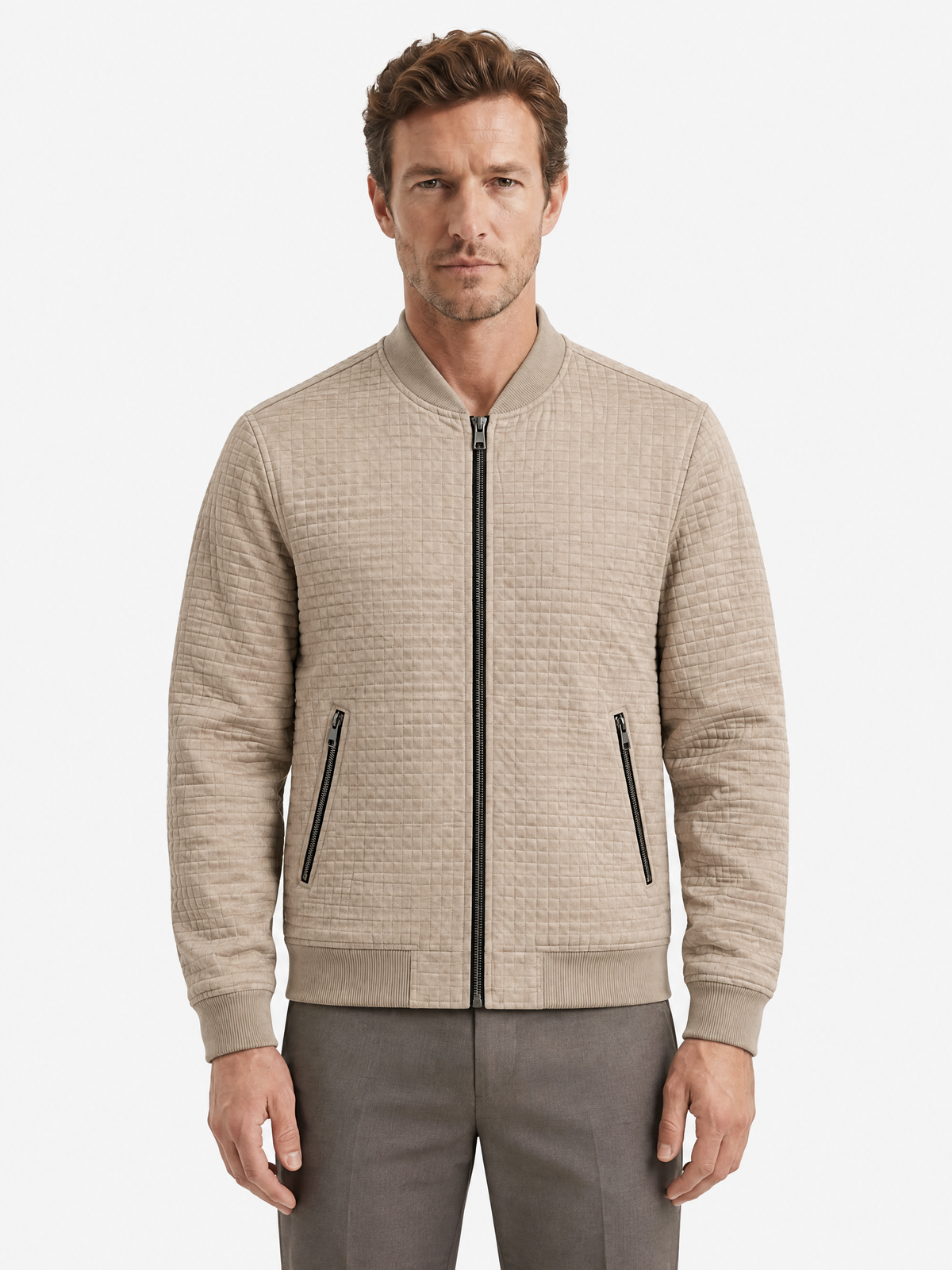 Waffle Texture Stand Collar Jacket